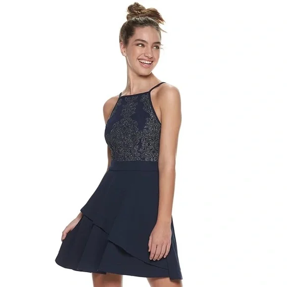Juniors' Speechless Tiered Fit & Flare Dress